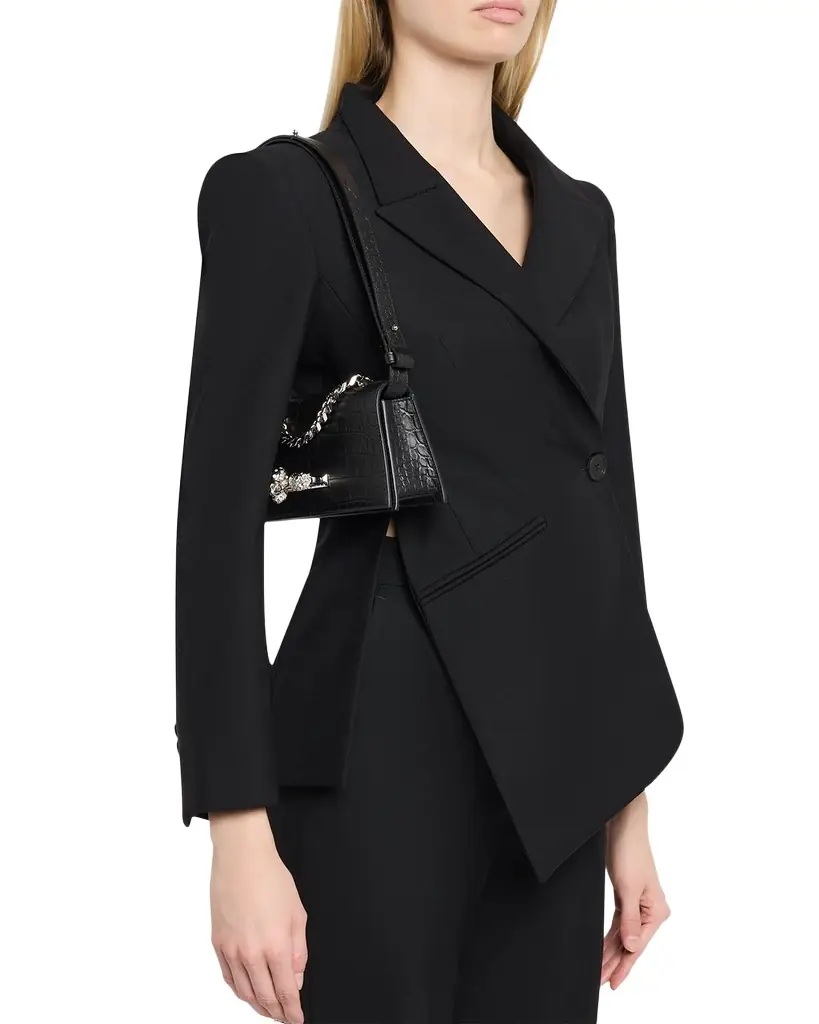 Jeweled Croc-Embossed Leather Shoulder Bag Jeweled Croc-Embossed Leather Shoulder Bag