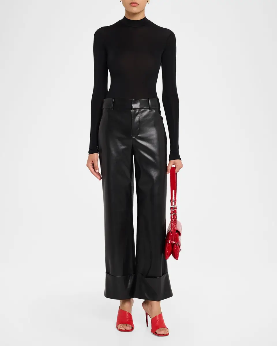 Alice + Olivia Alexander Vegan Leather Cuffed Pants | Thumbnail 2