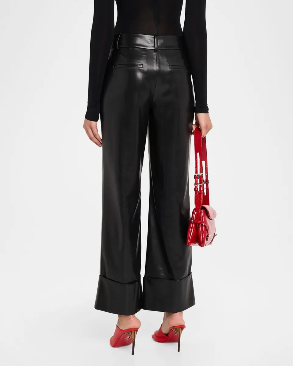 Alice + Olivia Alexander Vegan Leather Cuffed Pants | Thumbnail 3
