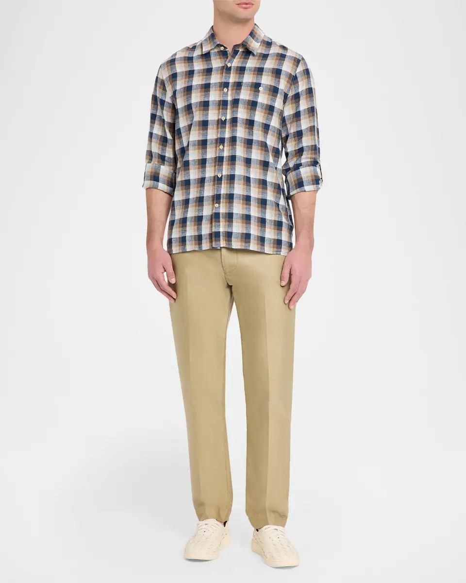 OFFICINE GÉNÉRALE Men's Younes Cotton and Linen Plaid Button-Down Shirt | Thumbnail 2