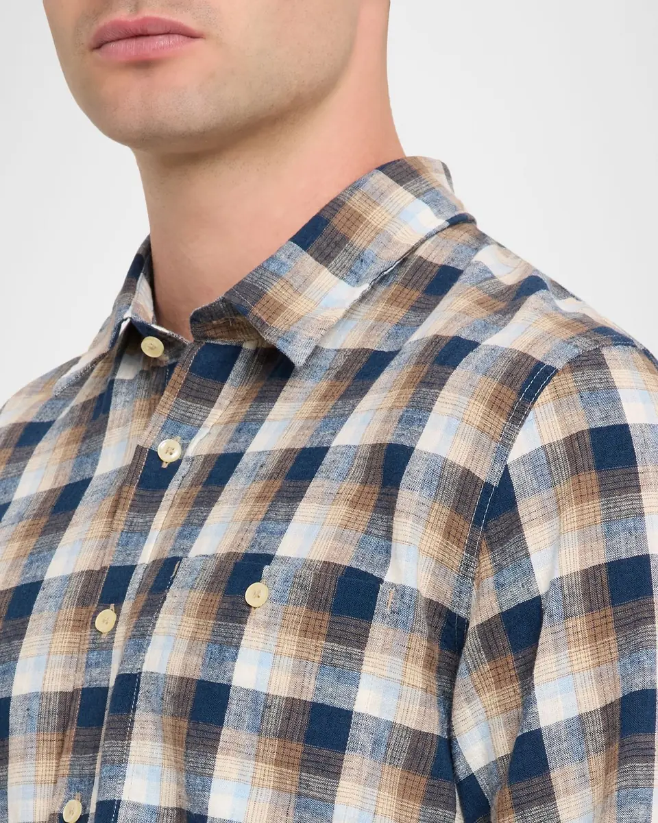OFFICINE GÉNÉRALE Men's Younes Cotton and Linen Plaid Button-Down Shirt | Thumbnail 5
