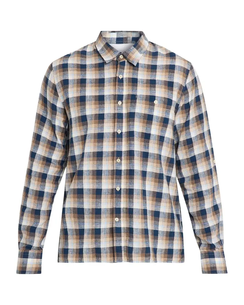 OFFICINE GÉNÉRALE Men's Younes Cotton and Linen Plaid Button-Down Shirt | Image 1 OFFICINE GÉNÉRALE Men's Younes Cotton and Linen Plaid Button-Down Shirt | Image 1