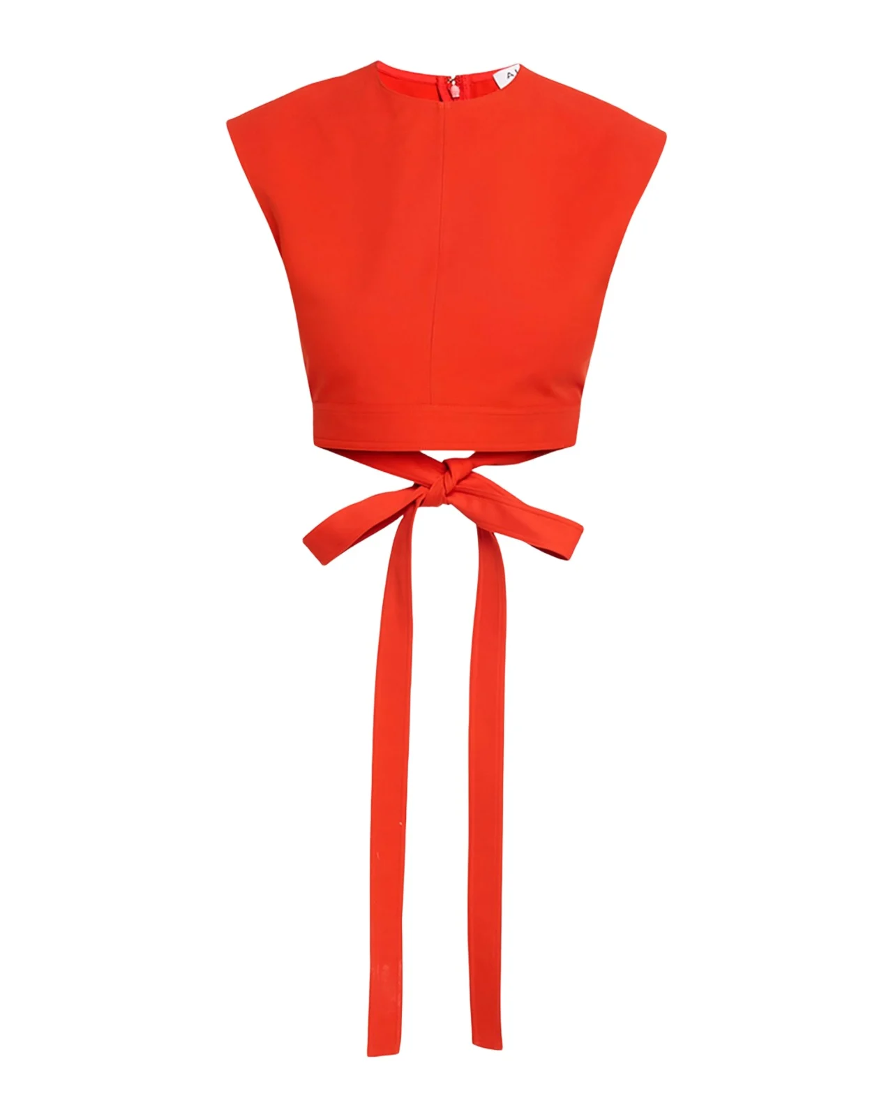 Cap-Sleeve Belted Cotton Gabardine Crop Top