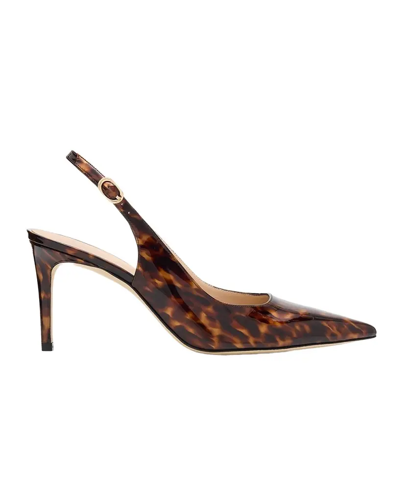 Stuart Weitzman 75mm Stuart Power Tortoiseshell Patent Leather Slingback Pumps | Image 1 Stuart Weitzman 75mm Stuart Power Tortoiseshell Patent Leather Slingback Pumps | Image 1