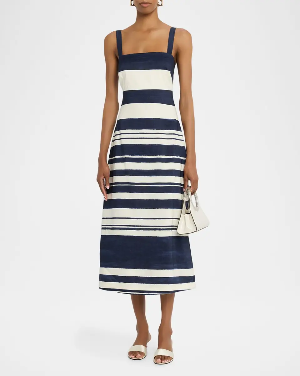 Veronica Beard Ella Stripe Linen Midi Dress | Thumbnail 2 Veronica Beard Ella Stripe Linen Midi Dress | Thumbnail 2