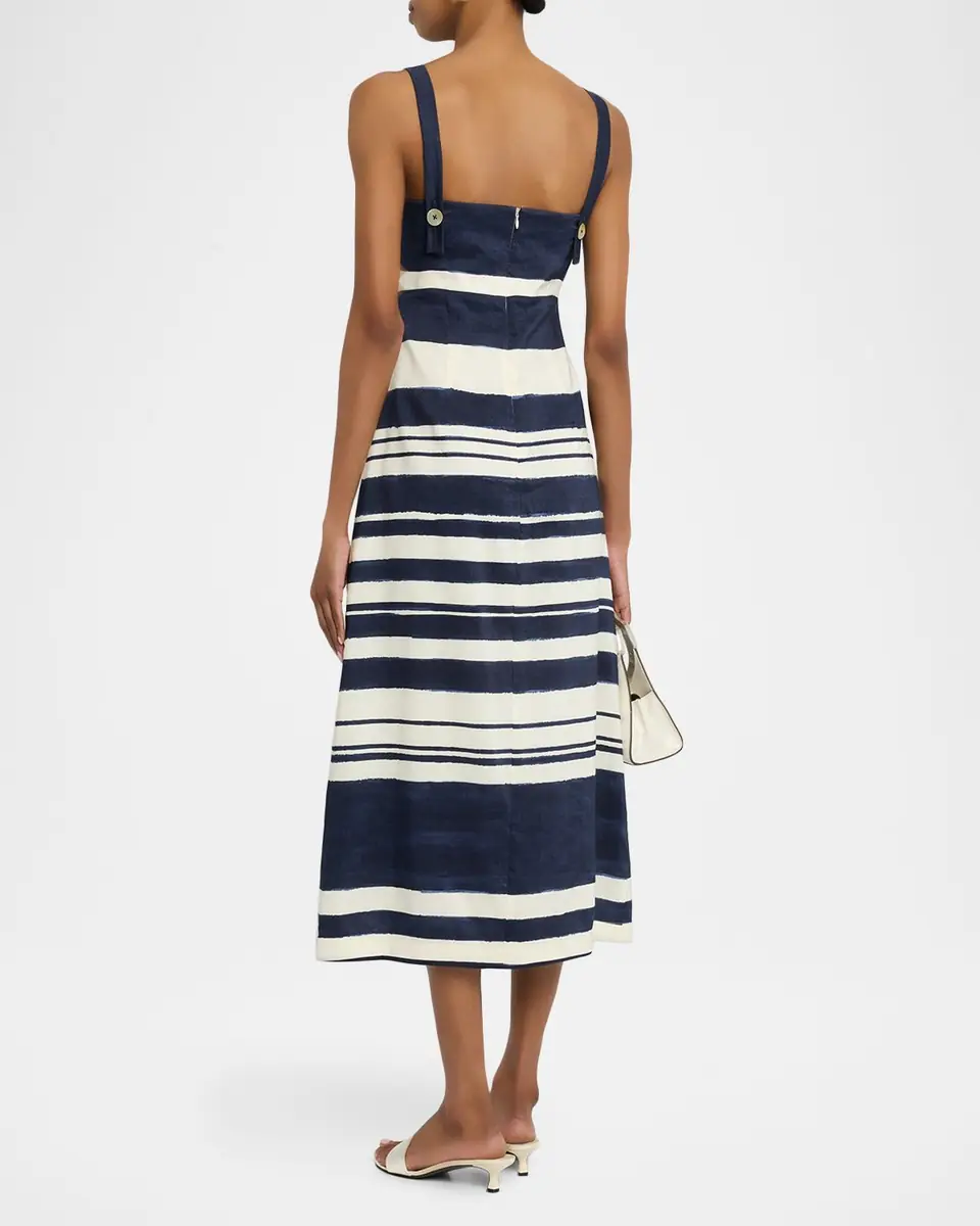 Veronica Beard Ella Stripe Linen Midi Dress | Thumbnail 3 Veronica Beard Ella Stripe Linen Midi Dress | Thumbnail 3