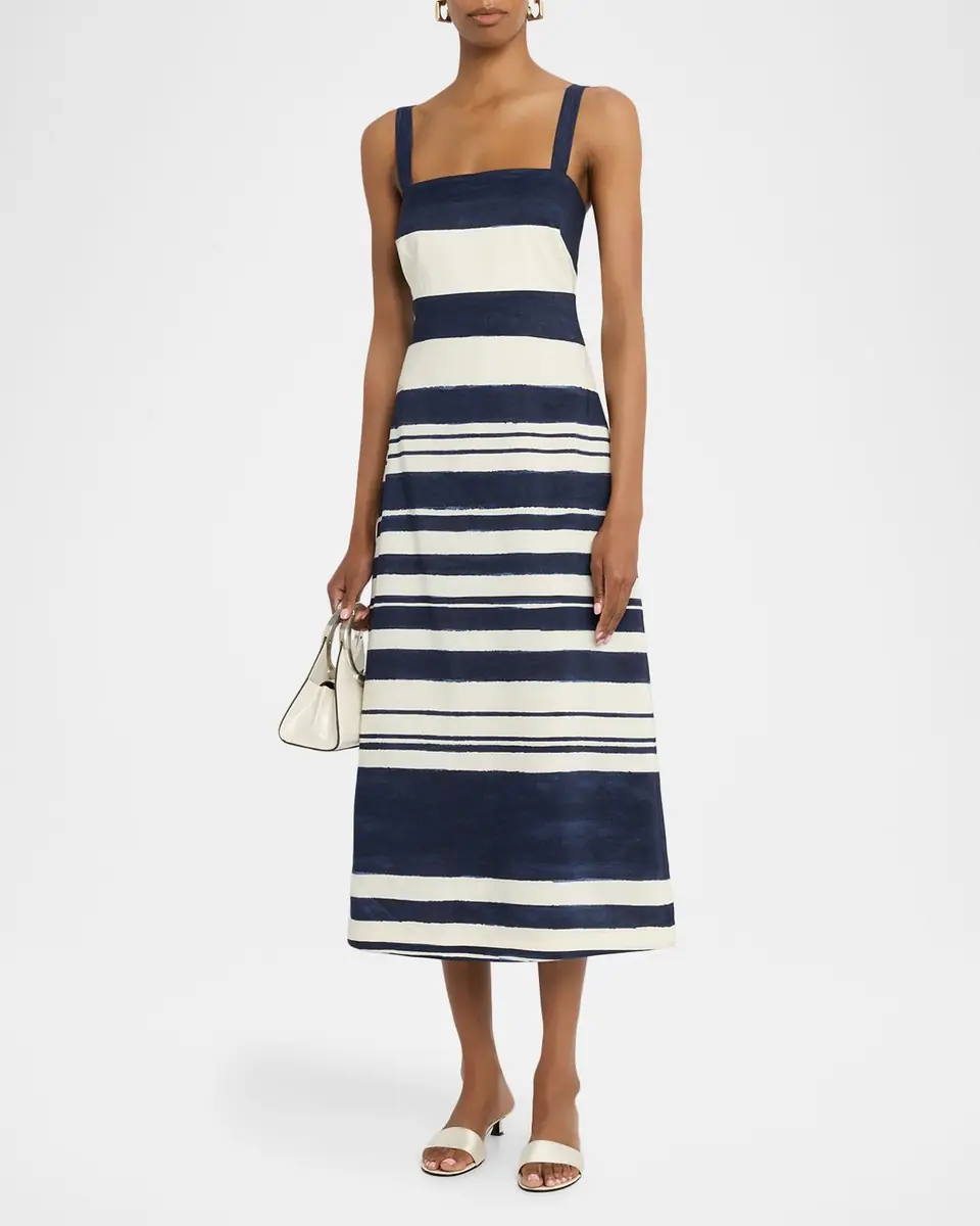 Veronica Beard Ella Stripe Linen Midi Dress | Thumbnail 4 Veronica Beard Ella Stripe Linen Midi Dress | Thumbnail 4