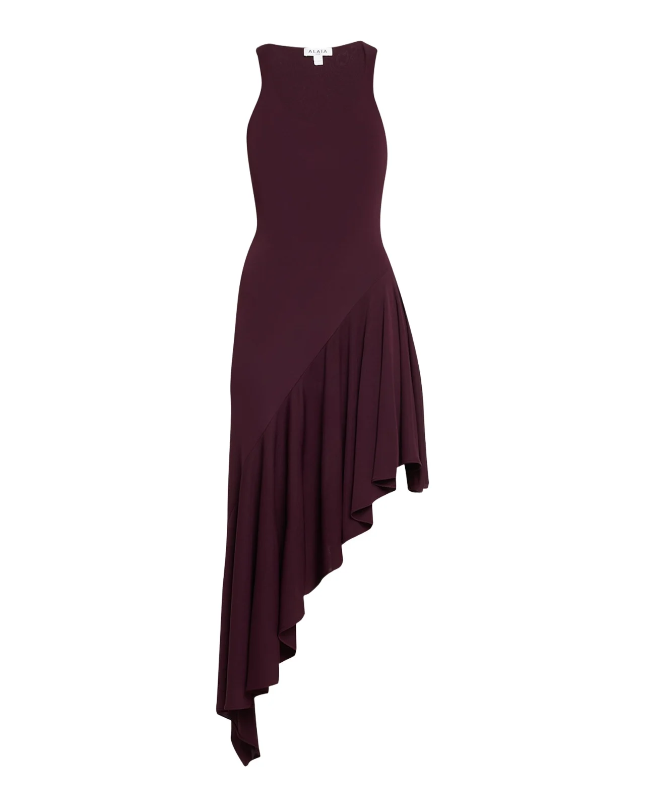 Asymmetric Ruffle Jersey Sleeveless Midi Dress