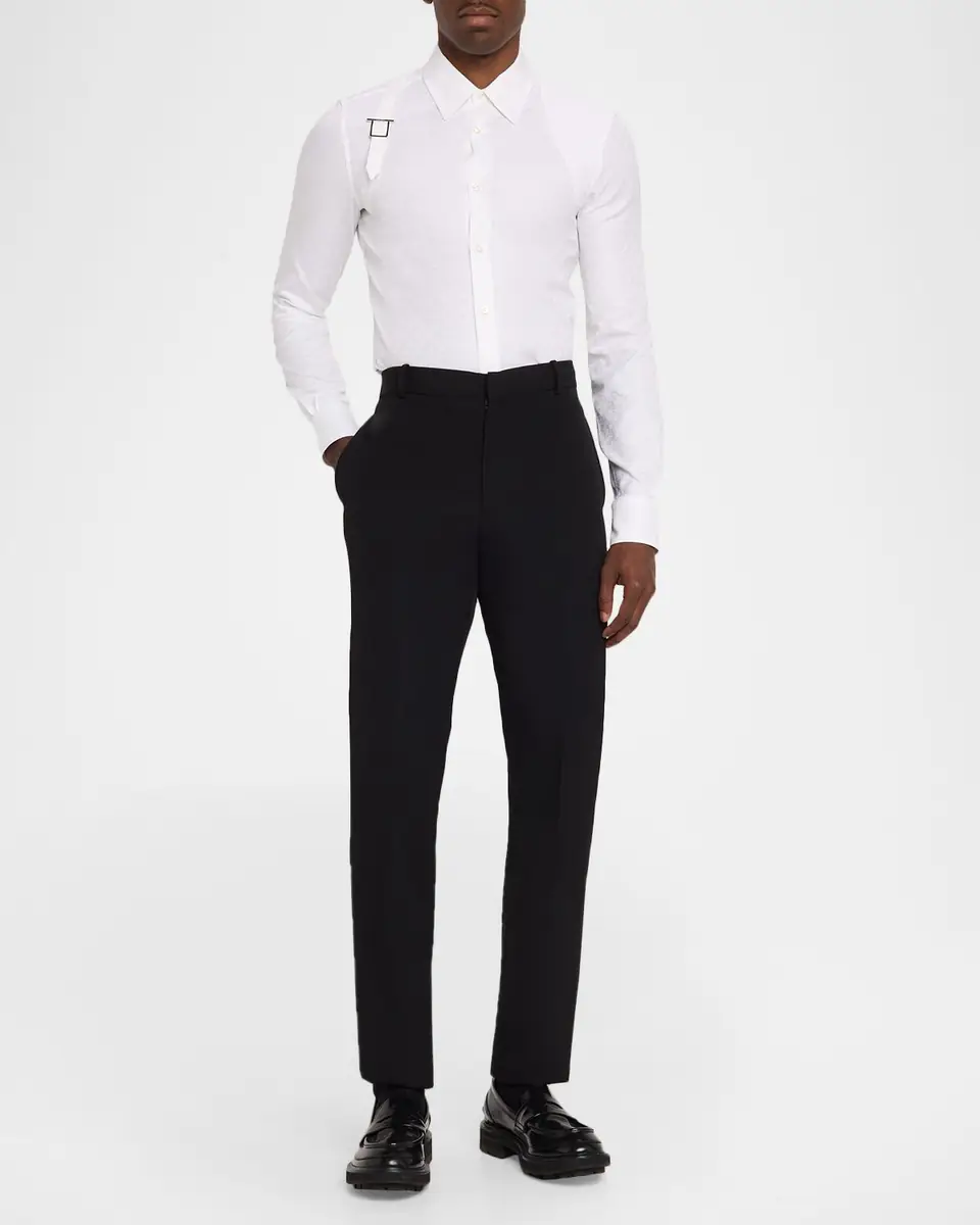 Alexander McQueen Men's Harness-Detail Skull Jacquard Cotton Shirt | Thumbnail 2 Alexander McQueen Men's Harness-Detail Skull Jacquard Cotton Shirt | Thumbnail 2
