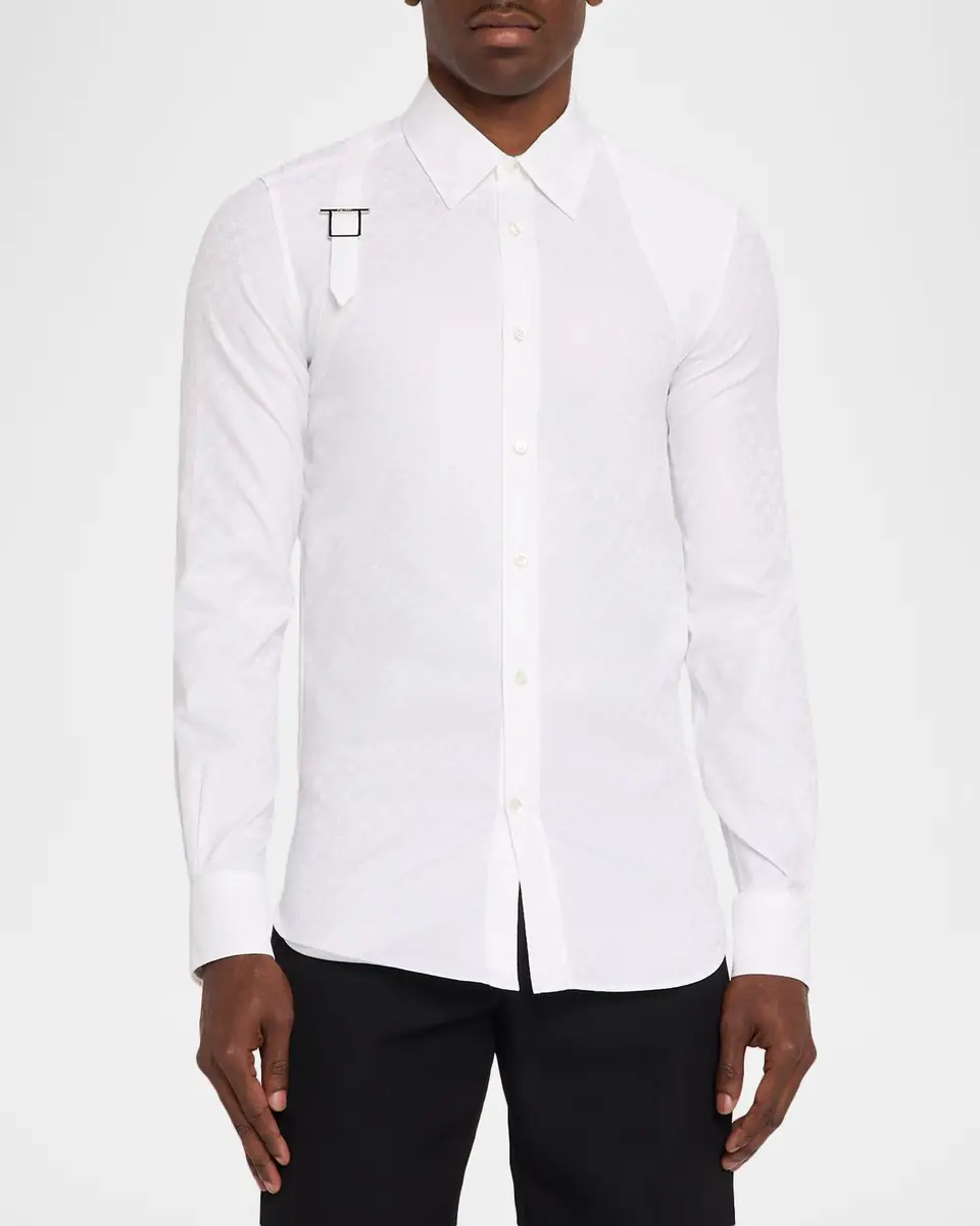 Alexander McQueen Men's Harness-Detail Skull Jacquard Cotton Shirt | Thumbnail 4 Alexander McQueen Men's Harness-Detail Skull Jacquard Cotton Shirt | Thumbnail 4