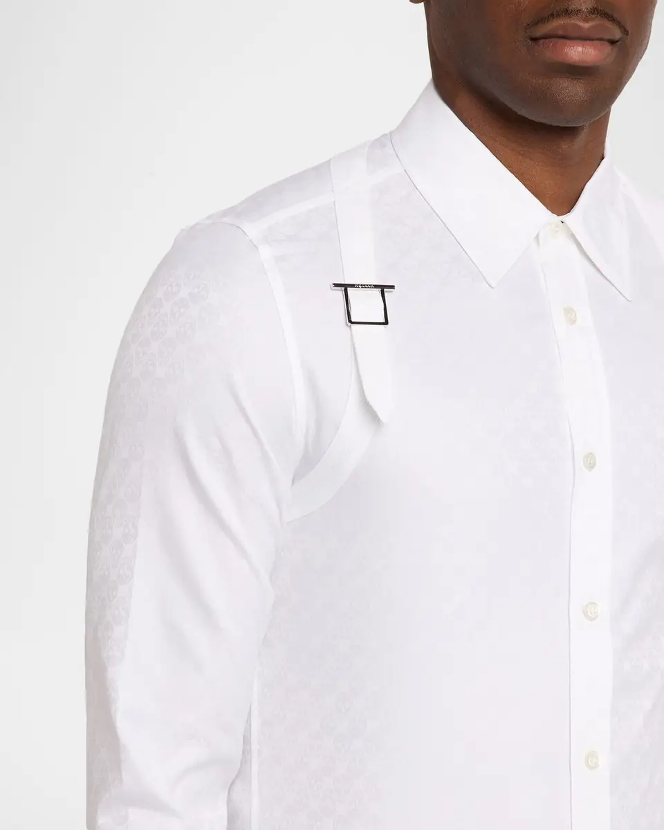 Alexander McQueen Men's Harness-Detail Skull Jacquard Cotton Shirt | Thumbnail 5 Alexander McQueen Men's Harness-Detail Skull Jacquard Cotton Shirt | Thumbnail 5