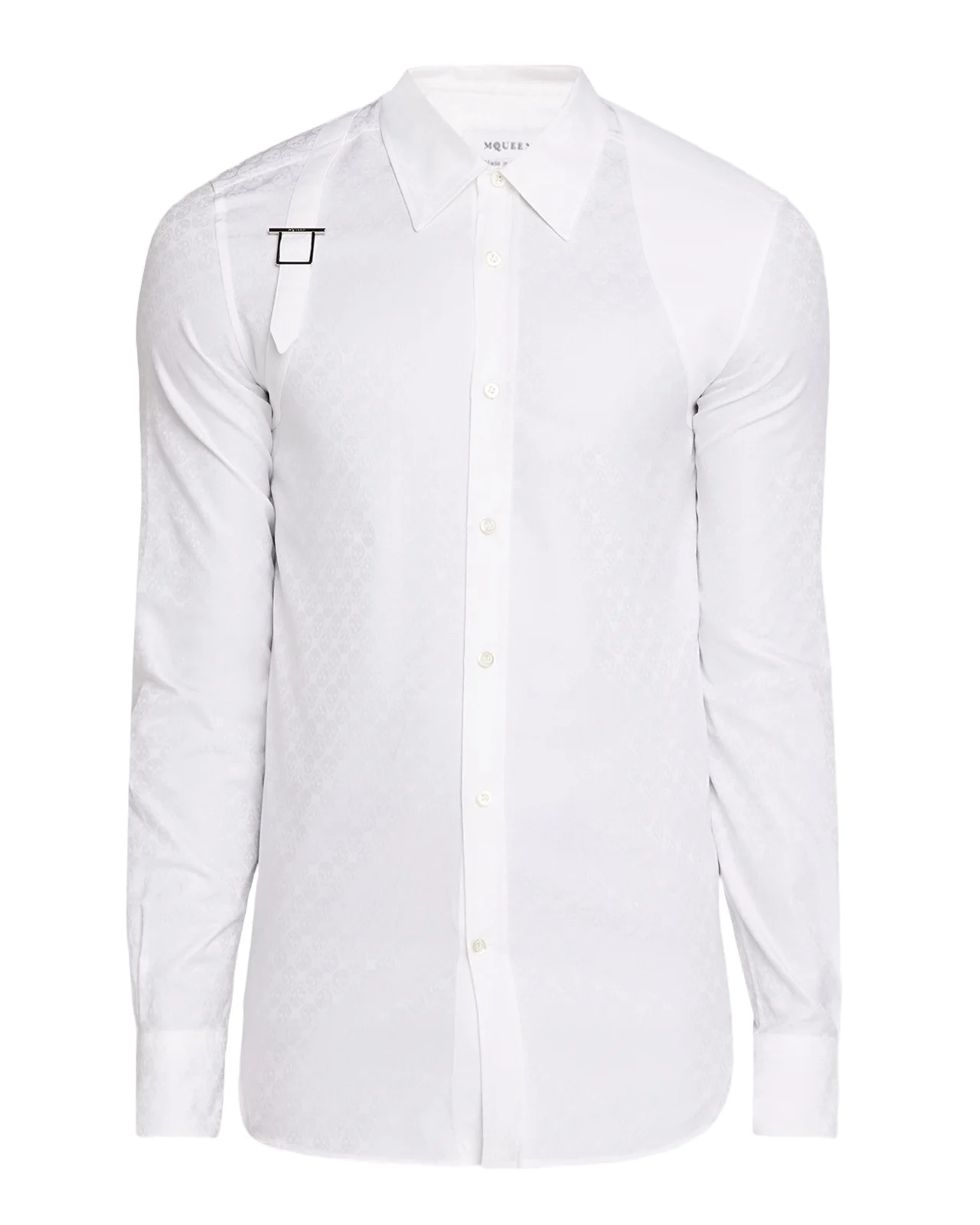 Men's Harness-Detail Skull Jacquard Cotton Shirt
