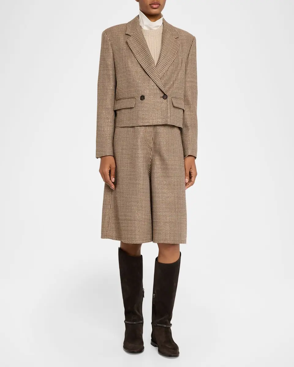 Brunello Cucinelli Wool-Blend Houndstooth Cropped Sport Jacket | Thumbnail 2