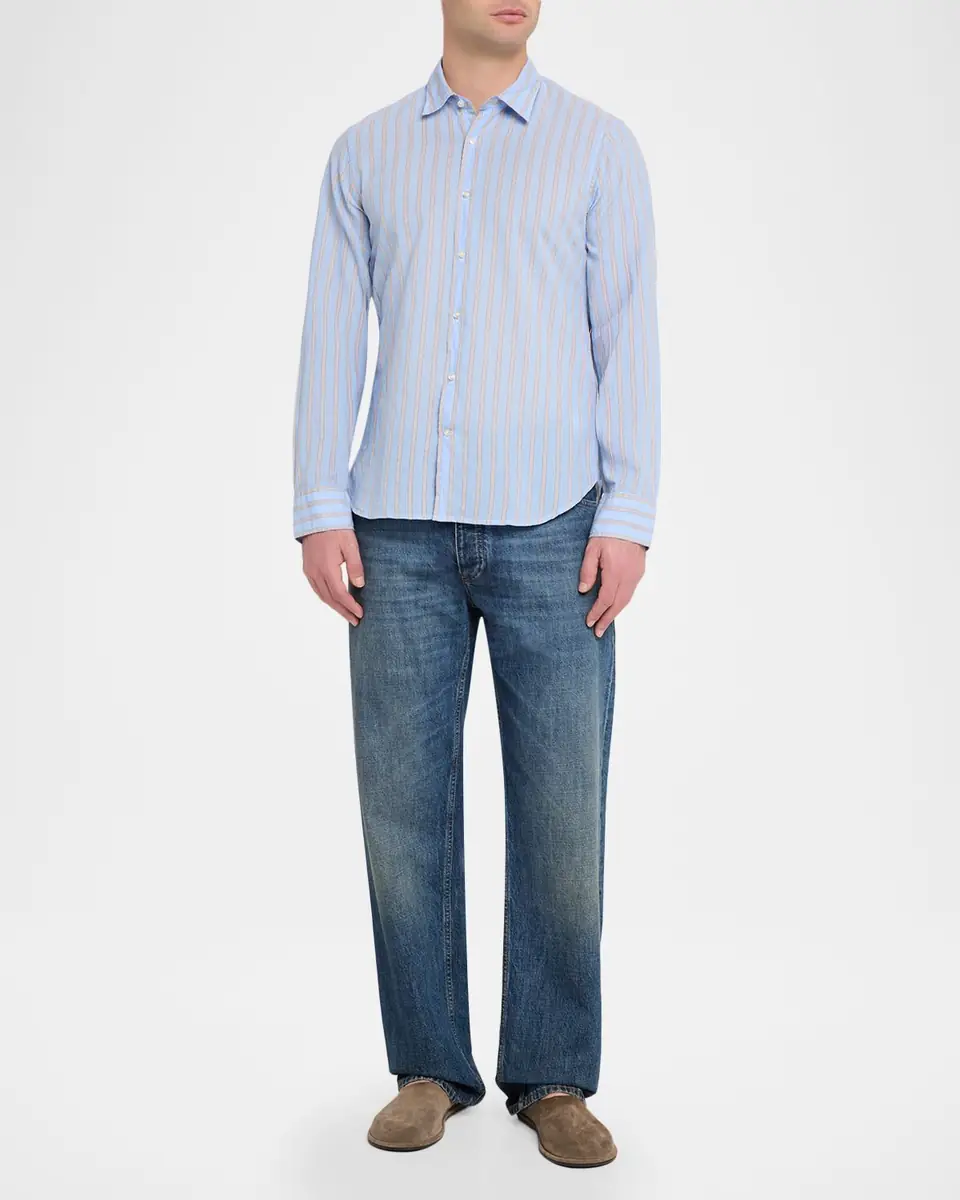 OFFICINE GÉNÉRALE Men's Giacomo Stripe Poplin Button-Down Shirt | Thumbnail 2 OFFICINE GÉNÉRALE Men's Giacomo Stripe Poplin Button-Down Shirt | Thumbnail 2