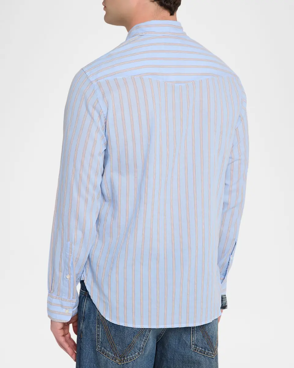 OFFICINE GÉNÉRALE Men's Giacomo Stripe Poplin Button-Down Shirt | Thumbnail 3 OFFICINE GÉNÉRALE Men's Giacomo Stripe Poplin Button-Down Shirt | Thumbnail 3