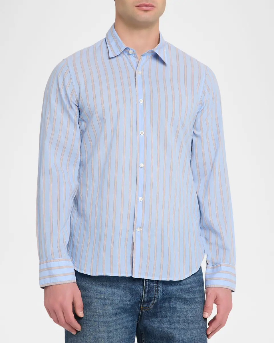 OFFICINE GÉNÉRALE Men's Giacomo Stripe Poplin Button-Down Shirt | Thumbnail 4 OFFICINE GÉNÉRALE Men's Giacomo Stripe Poplin Button-Down Shirt | Thumbnail 4