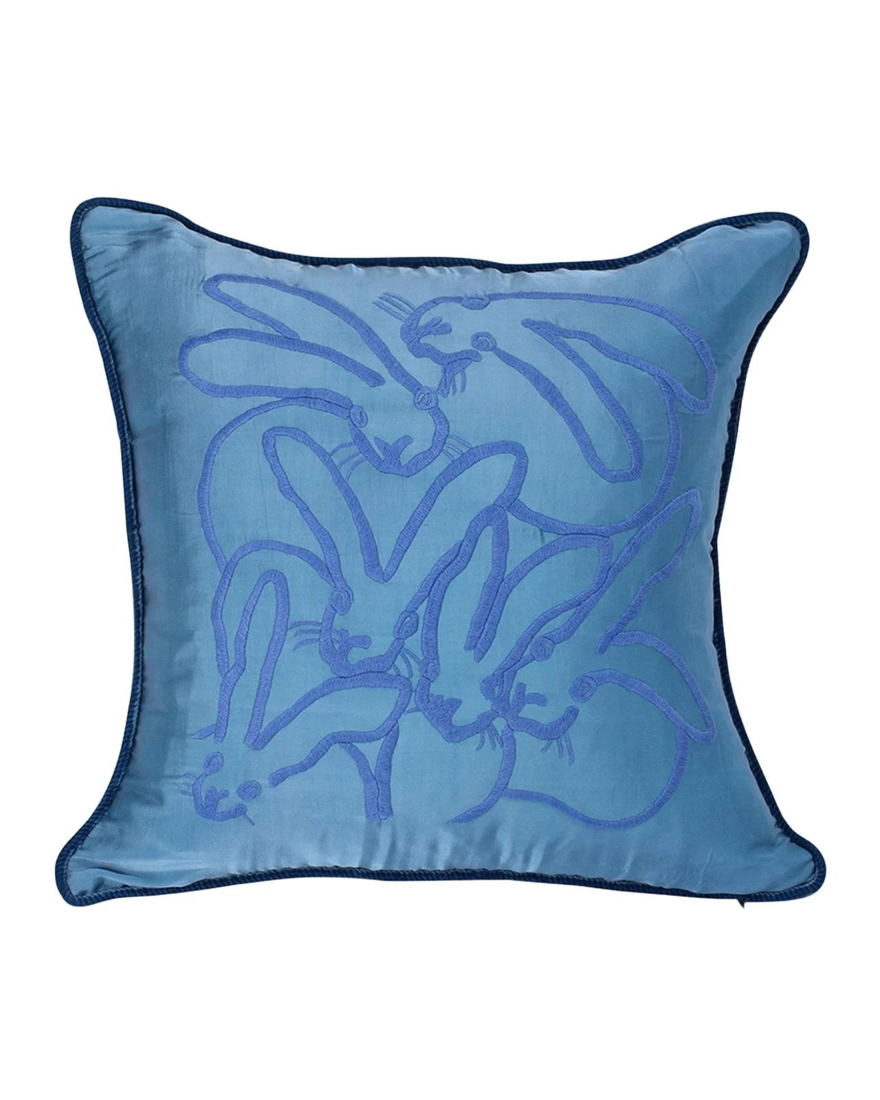 Hunt Slonem Embroidered Silk & Velvet Seven Bunny Pillow, 22"