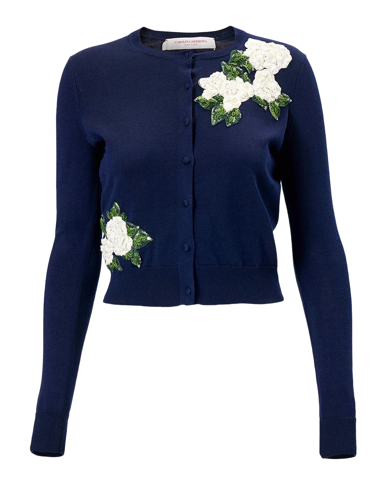 Sequined Floral Embroidered Crewneck Cardigan