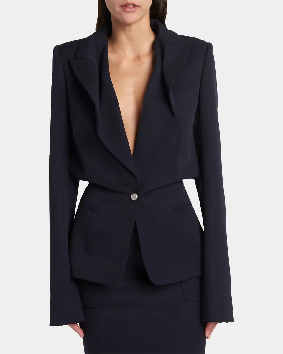 Alexander McQueen Certified Wool Folded Lapel Single-Breasted Jacket | Thumbnail 4 Alexander McQueen Certified Wool Folded Lapel Single-Breasted Jacket | Thumbnail 4