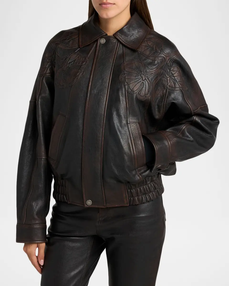 Golden Goose Journey Embroidered Nappa Leather Bomber Jacket | Thumbnail 4 Golden Goose Journey Embroidered Nappa Leather Bomber Jacket | Thumbnail 4
