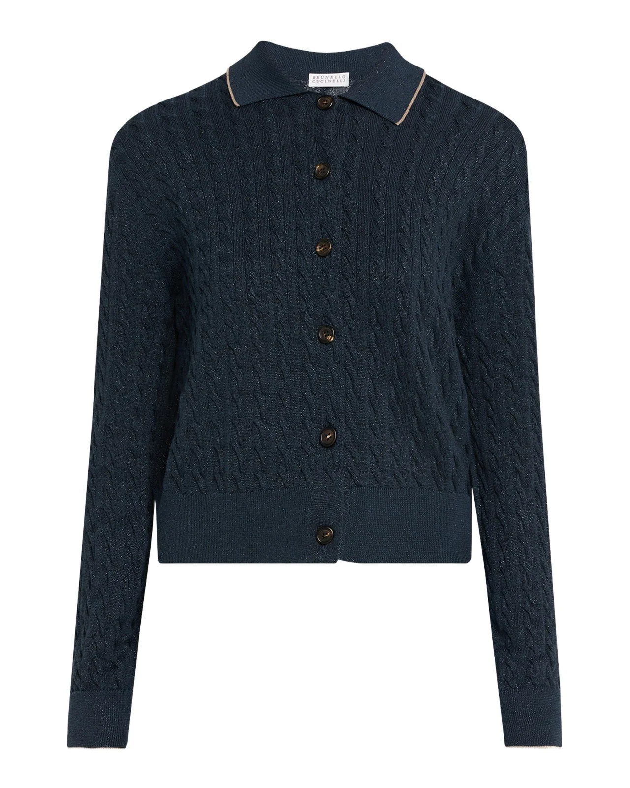 Shimmering Cable Knit Collared Cardigan