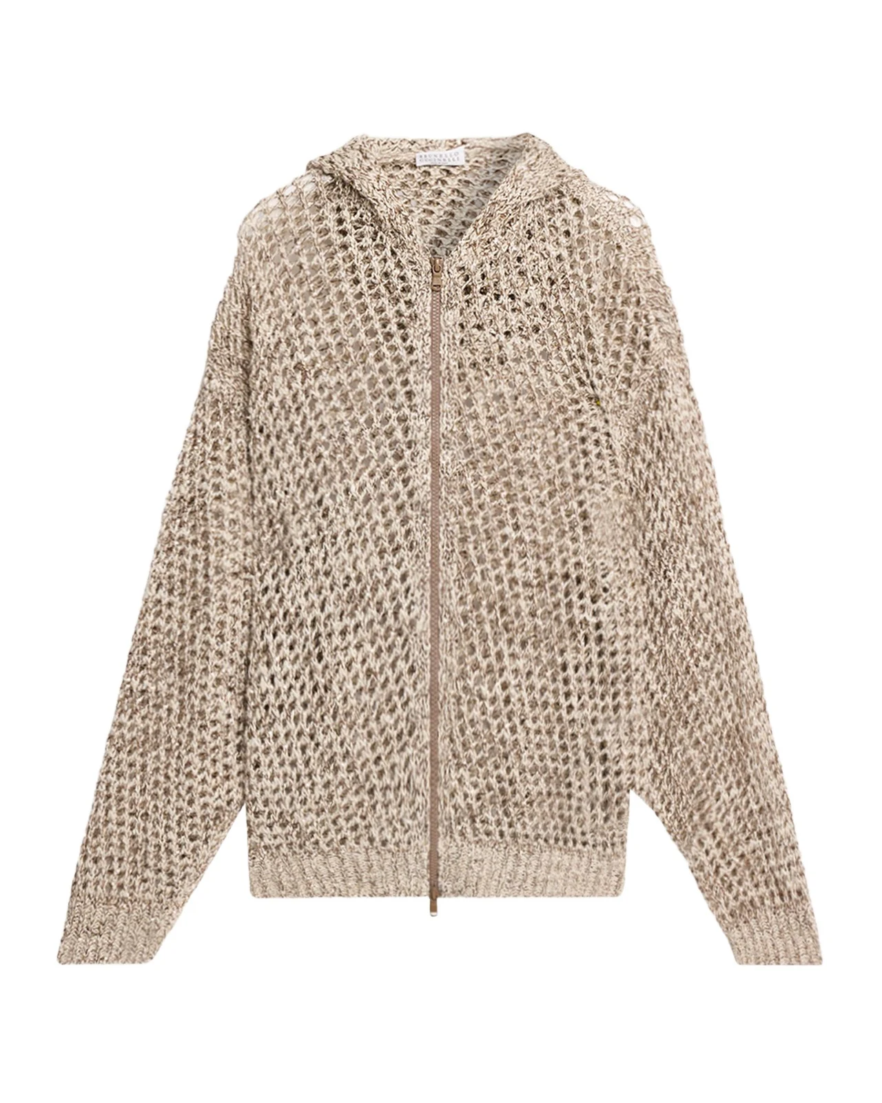 Shimmering Net Knit Zip Hooded Cardigan
