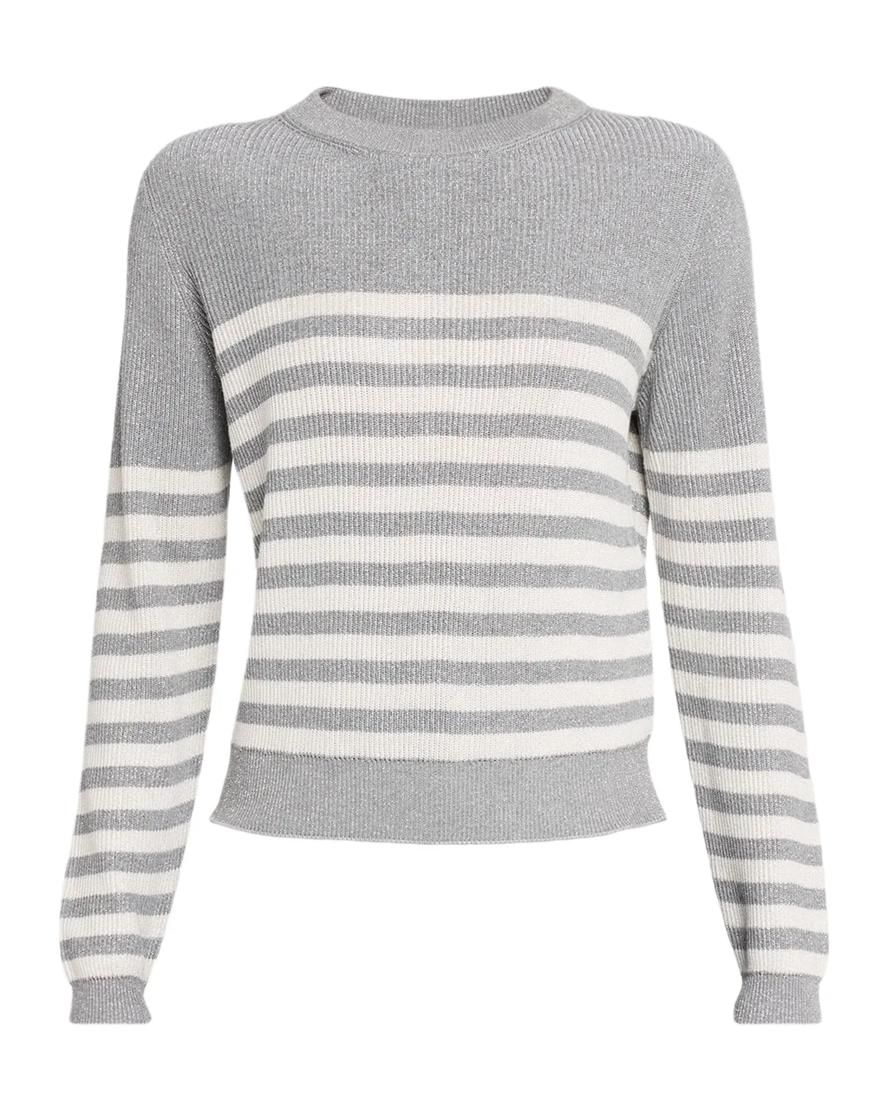 Shimmering Striped Knit Crewneck Sweater Shimmering Striped Knit Crewneck Sweater