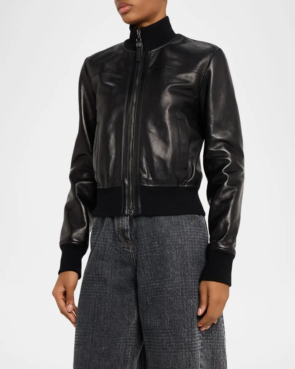 Brunello Cucinelli Turtleneck Leather Bomber Jacket | Thumbnail 4 Brunello Cucinelli Turtleneck Leather Bomber Jacket | Thumbnail 4