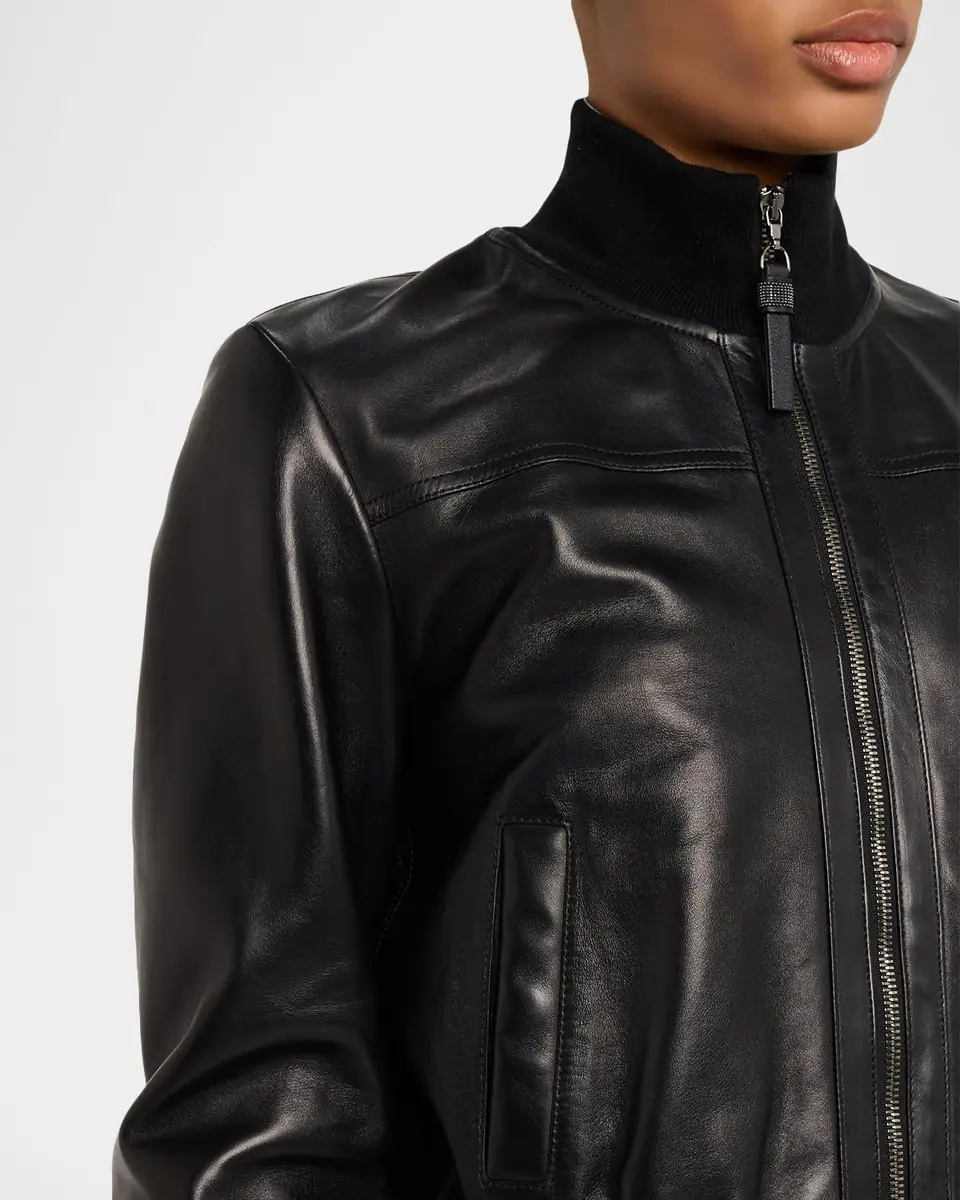 Brunello Cucinelli Turtleneck Leather Bomber Jacket | Thumbnail 5 Brunello Cucinelli Turtleneck Leather Bomber Jacket | Thumbnail 5