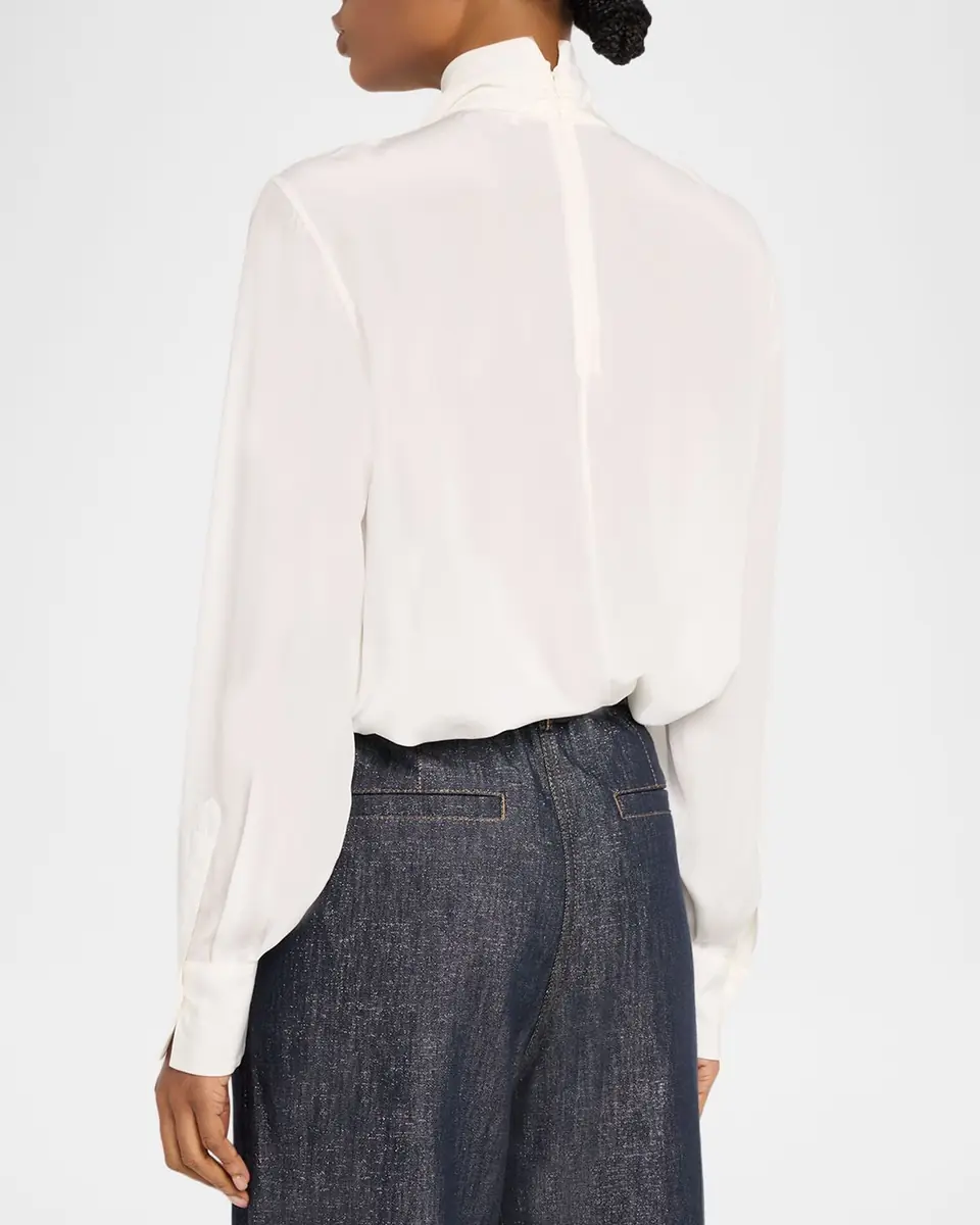 Brunello Cucinelli Turtleneck Monili Gathered Silk Blouse | Thumbnail 3 Brunello Cucinelli Turtleneck Monili Gathered Silk Blouse | Thumbnail 3