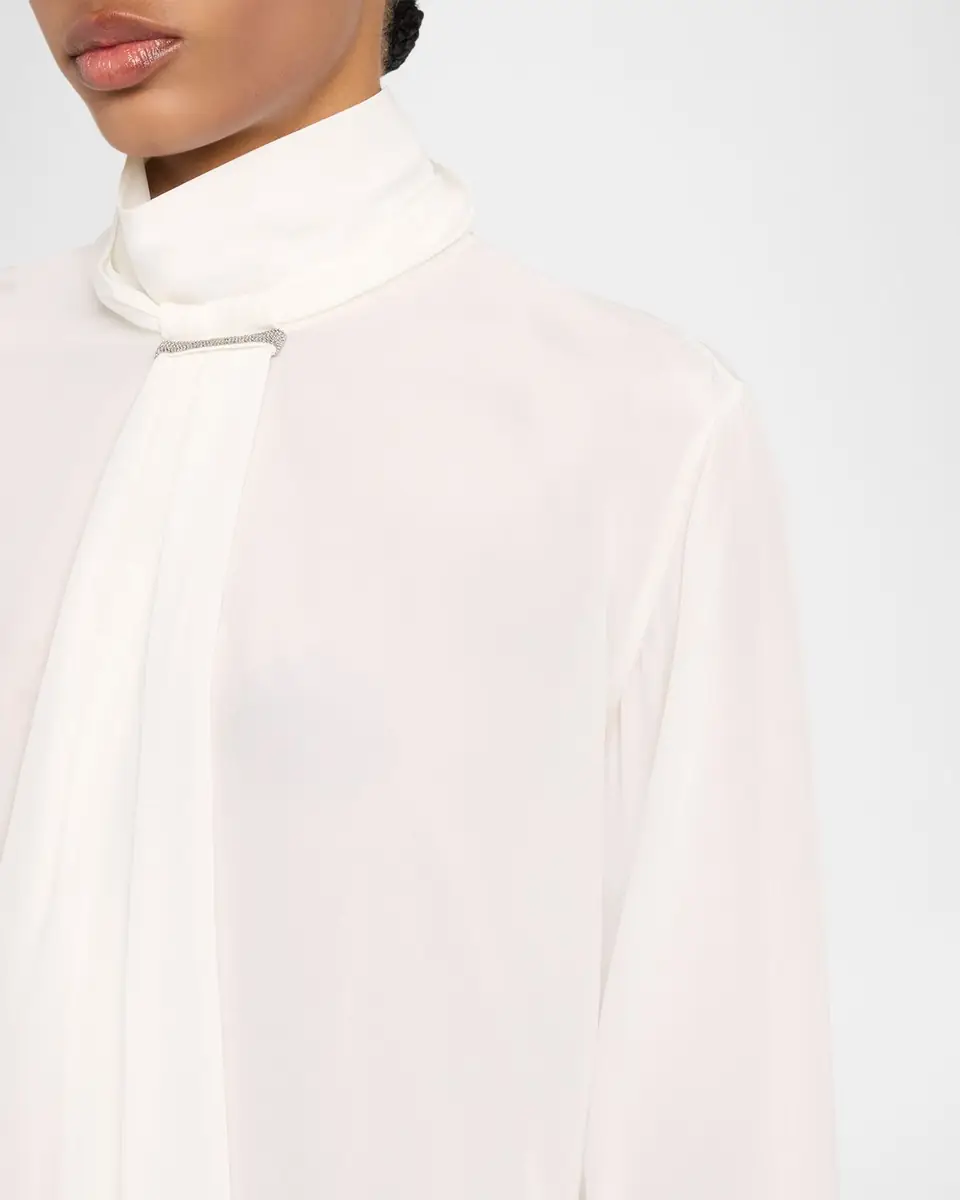 Brunello Cucinelli Turtleneck Monili Gathered Silk Blouse | Thumbnail 5 Brunello Cucinelli Turtleneck Monili Gathered Silk Blouse | Thumbnail 5