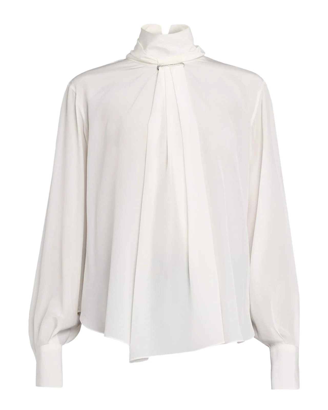 Brunello Cucinelli Turtleneck Monili Gathered Silk Blouse