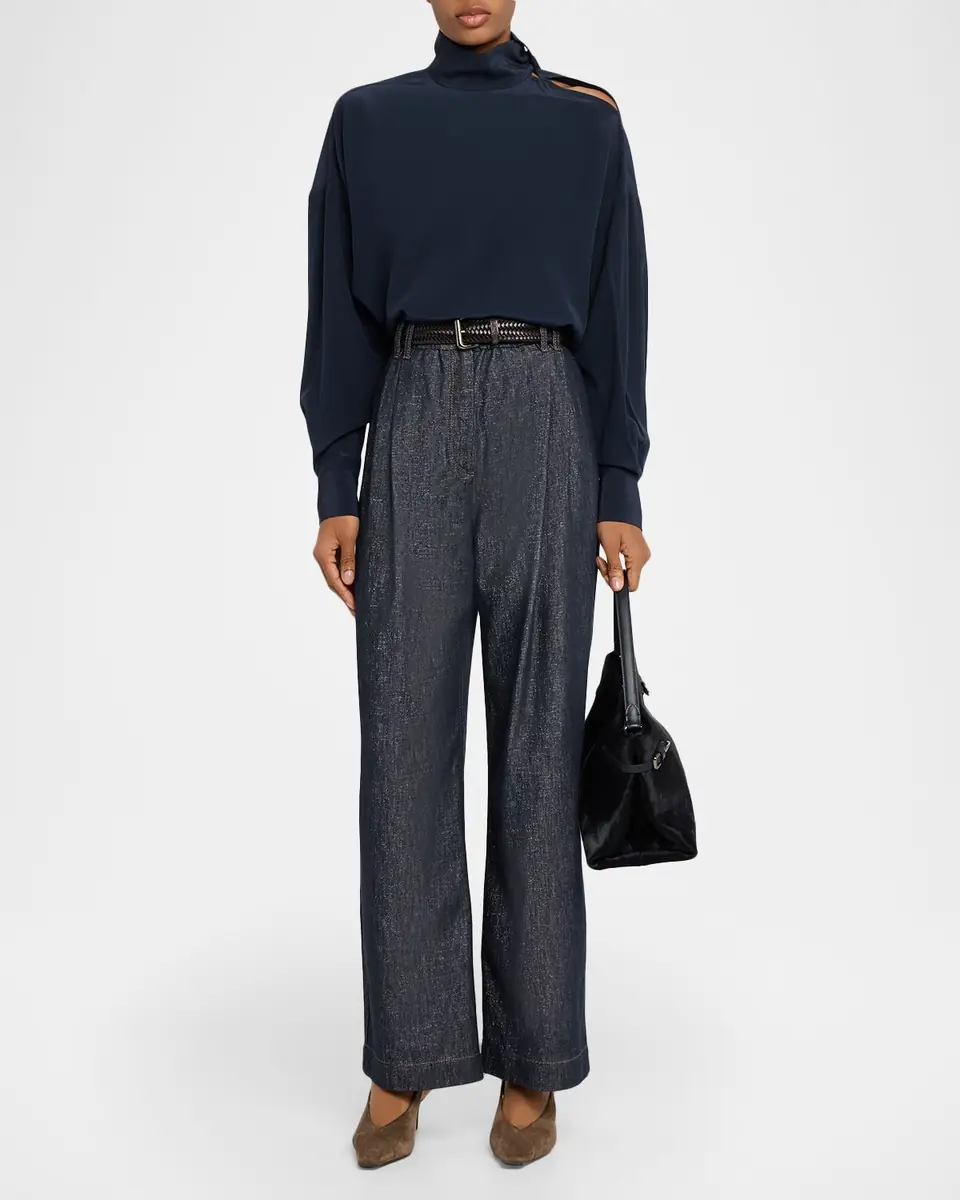 Brunello Cucinelli Turtleneck Long-Sleeve Silk Blouse | Thumbnail 2 Brunello Cucinelli Turtleneck Long-Sleeve Silk Blouse | Thumbnail 2
