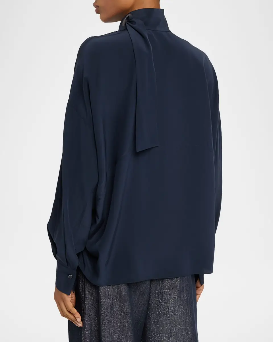 Brunello Cucinelli Turtleneck Long-Sleeve Silk Blouse | Thumbnail 3 Brunello Cucinelli Turtleneck Long-Sleeve Silk Blouse | Thumbnail 3