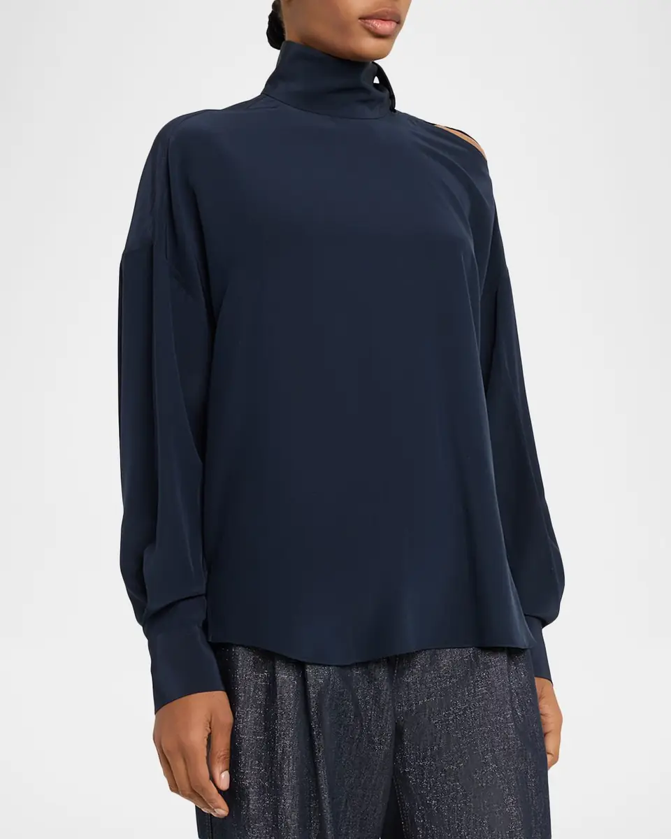 Brunello Cucinelli Turtleneck Long-Sleeve Silk Blouse | Thumbnail 4 Brunello Cucinelli Turtleneck Long-Sleeve Silk Blouse | Thumbnail 4