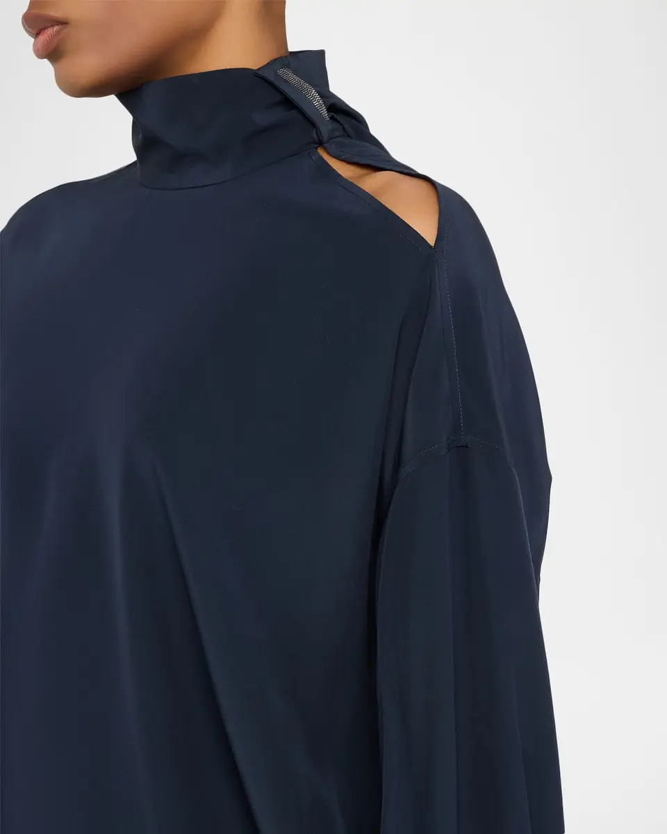 Brunello Cucinelli Turtleneck Long-Sleeve Silk Blouse | Thumbnail 5 Brunello Cucinelli Turtleneck Long-Sleeve Silk Blouse | Thumbnail 5