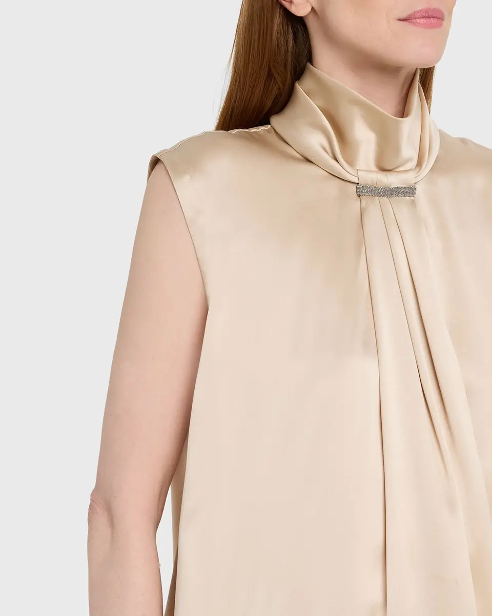 Brunello Cucinelli Sleeveless Silk Turtleneck Blouse w/ Monili | Thumbnail 5 Brunello Cucinelli Sleeveless Silk Turtleneck Blouse w/ Monili | Thumbnail 5