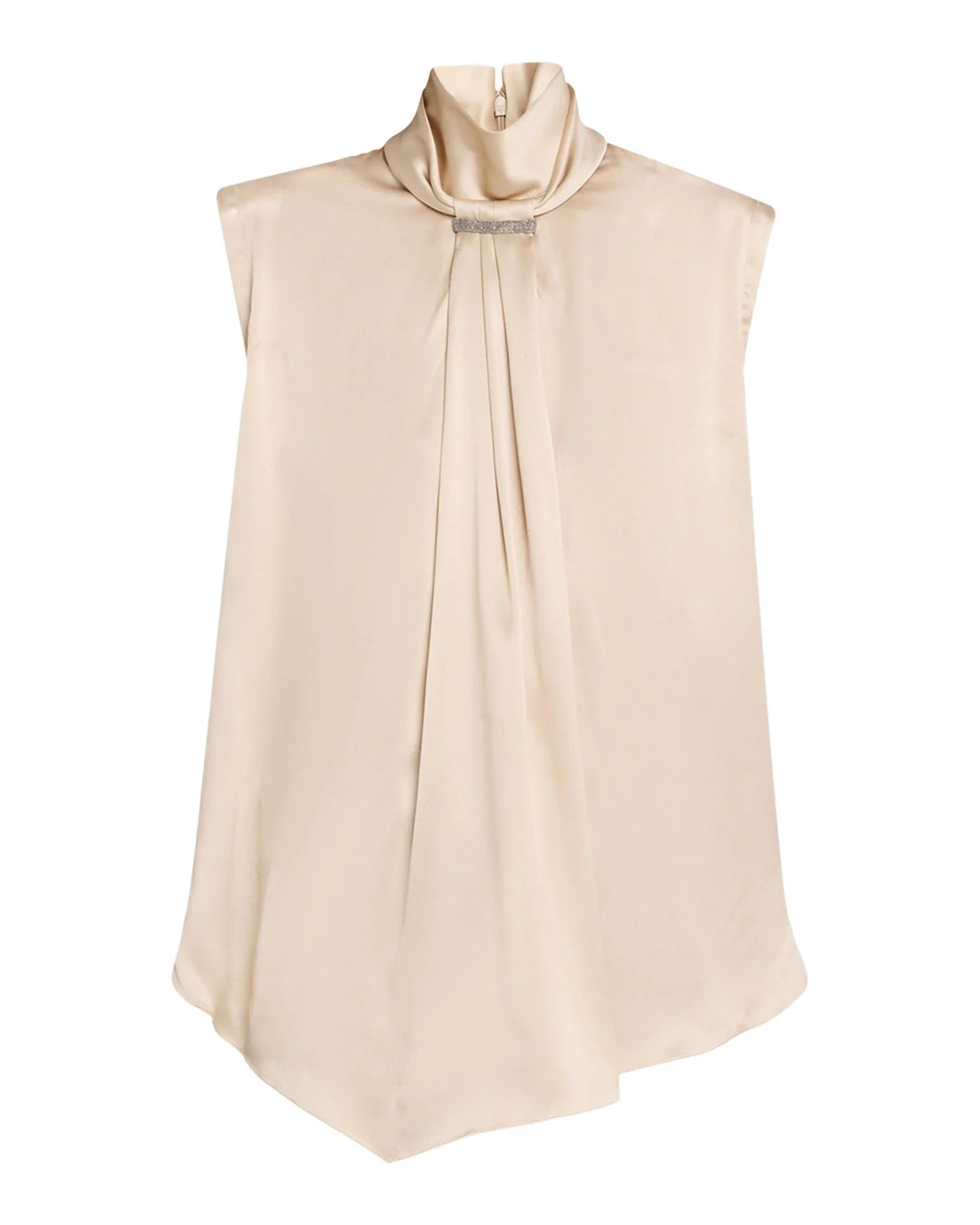 Sleeveless Silk Turtleneck Blouse w/ Monili