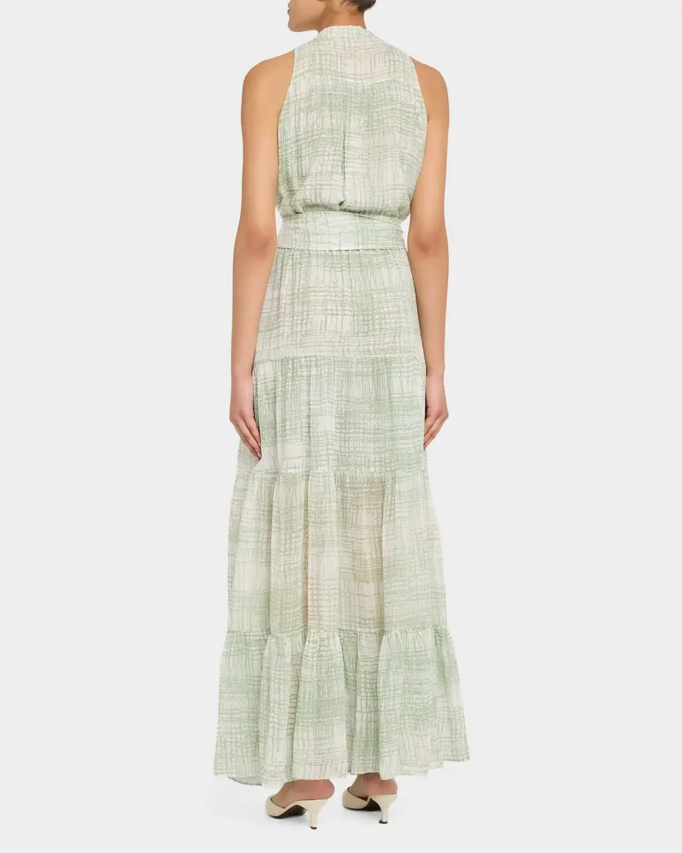 Kiton Check Silk Tie-Waist Tiered Maxi Dress | Thumbnail 3 Kiton Check Silk Tie-Waist Tiered Maxi Dress | Thumbnail 3