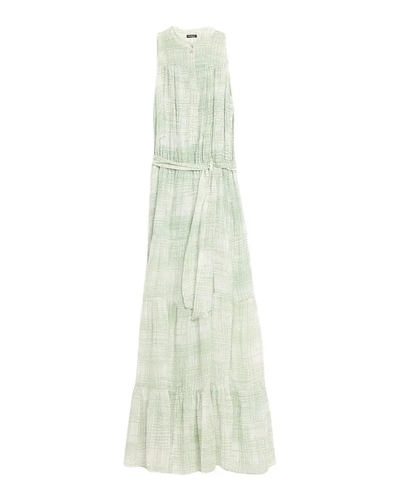 Check Silk Tie-Waist Tiered Maxi Dress Check Silk Tie-Waist Tiered Maxi Dress