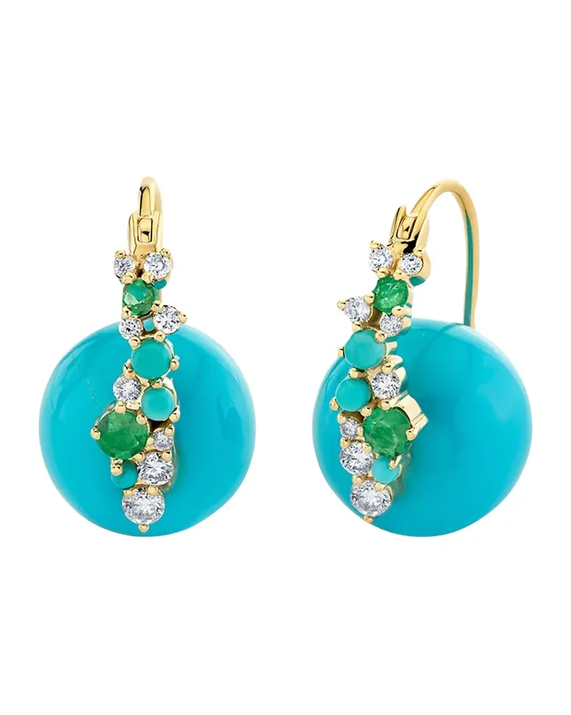Sydney Evan 14K Diamonds and Emeralds on Turquoise Bead Earrings | Image 1 Sydney Evan 14K Diamonds and Emeralds on Turquoise Bead Earrings | Image 1
