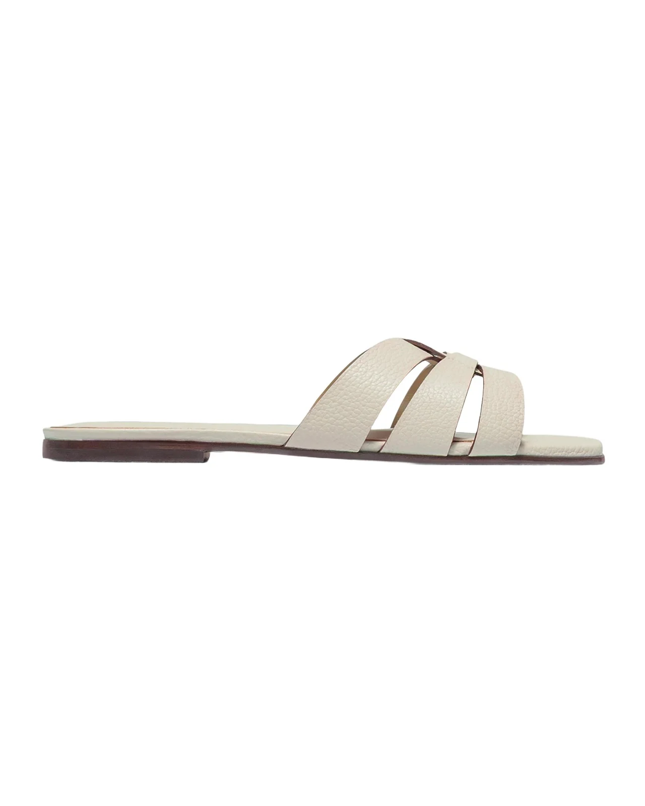 Oxford Leather Flat Slide Sandals