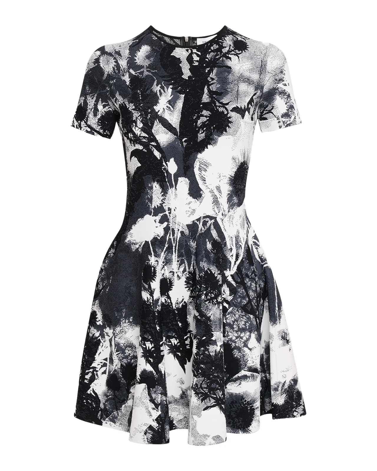 Floral Jacquard Short-Sleeve Mini Dress Floral Jacquard Short-Sleeve Mini Dress