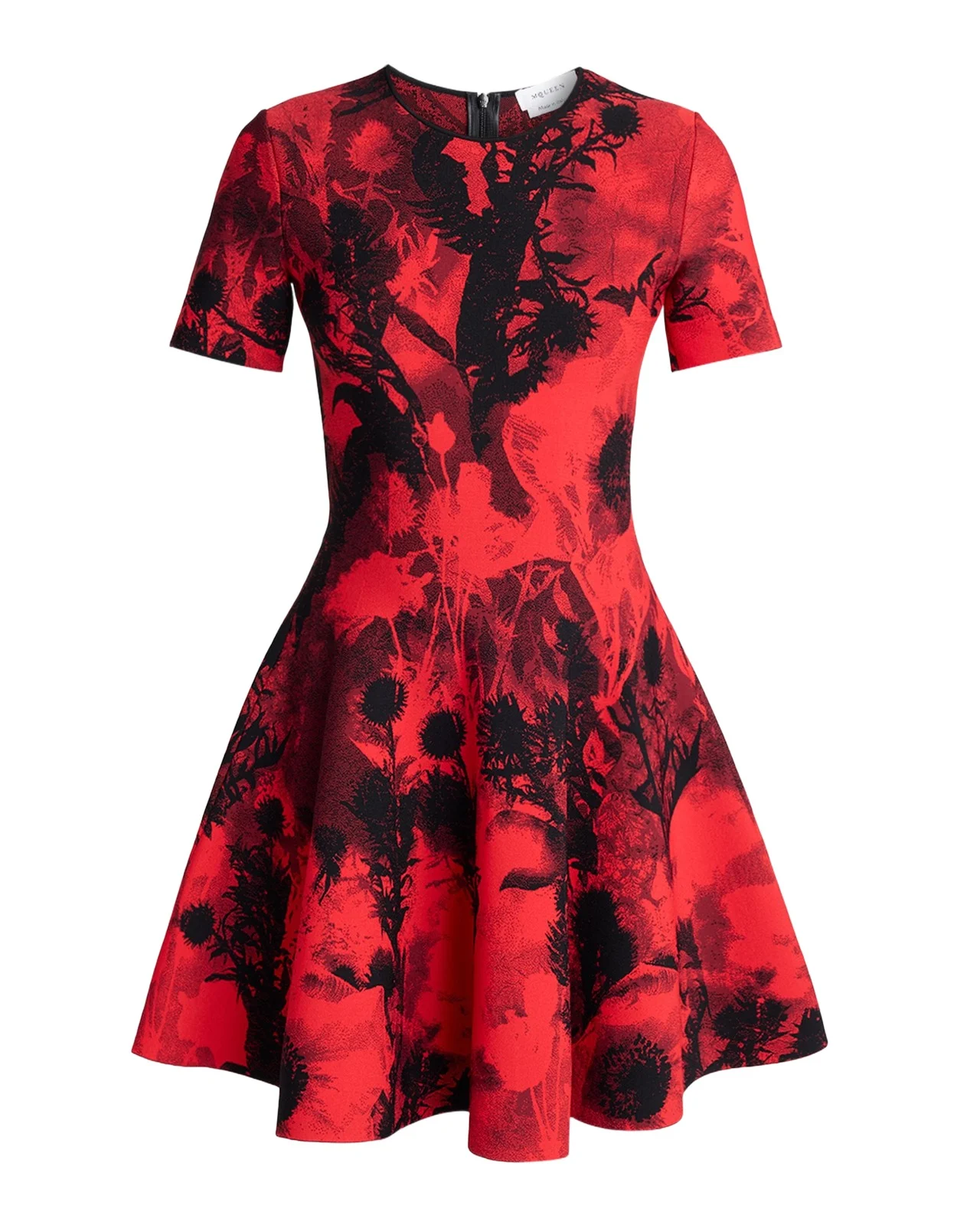 Floral Jacquard Short-Sleeve Mini Dress Floral Jacquard Short-Sleeve Mini Dress