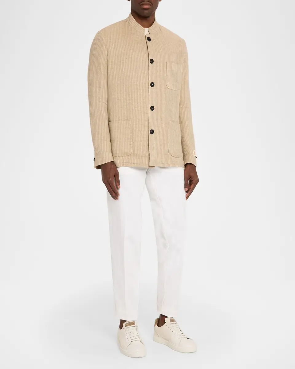 Massimo Alba Men's Linen and Cotton Band-Collar Stripe Jacket | Thumbnail 2