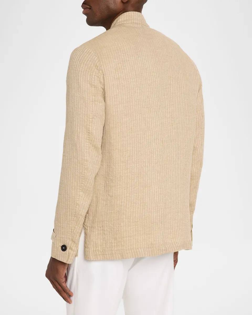 Massimo Alba Men's Linen and Cotton Band-Collar Stripe Jacket | Thumbnail 3