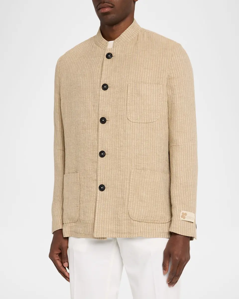 Massimo Alba Men's Linen and Cotton Band-Collar Stripe Jacket | Thumbnail 4
