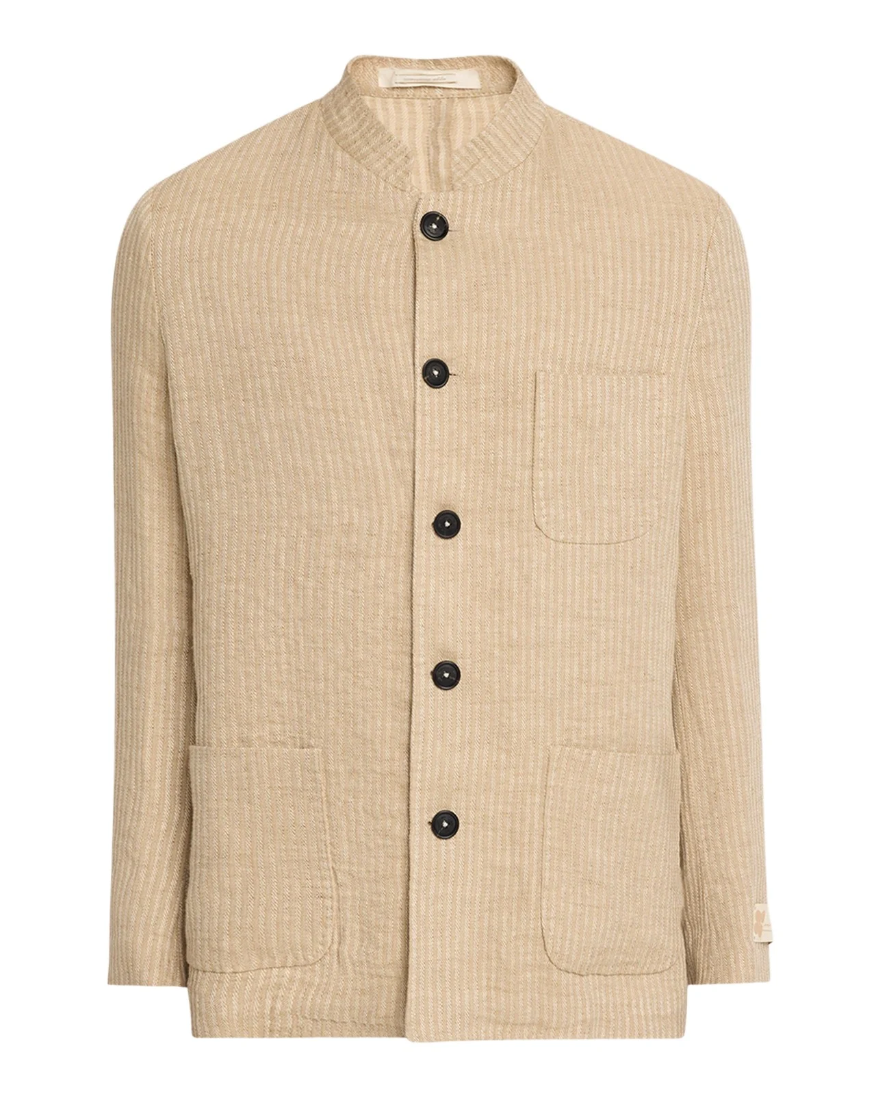 Men's Linen and Cotton Band-Collar Stripe Jacket Men's Linen and Cotton Band-Collar Stripe Jacket