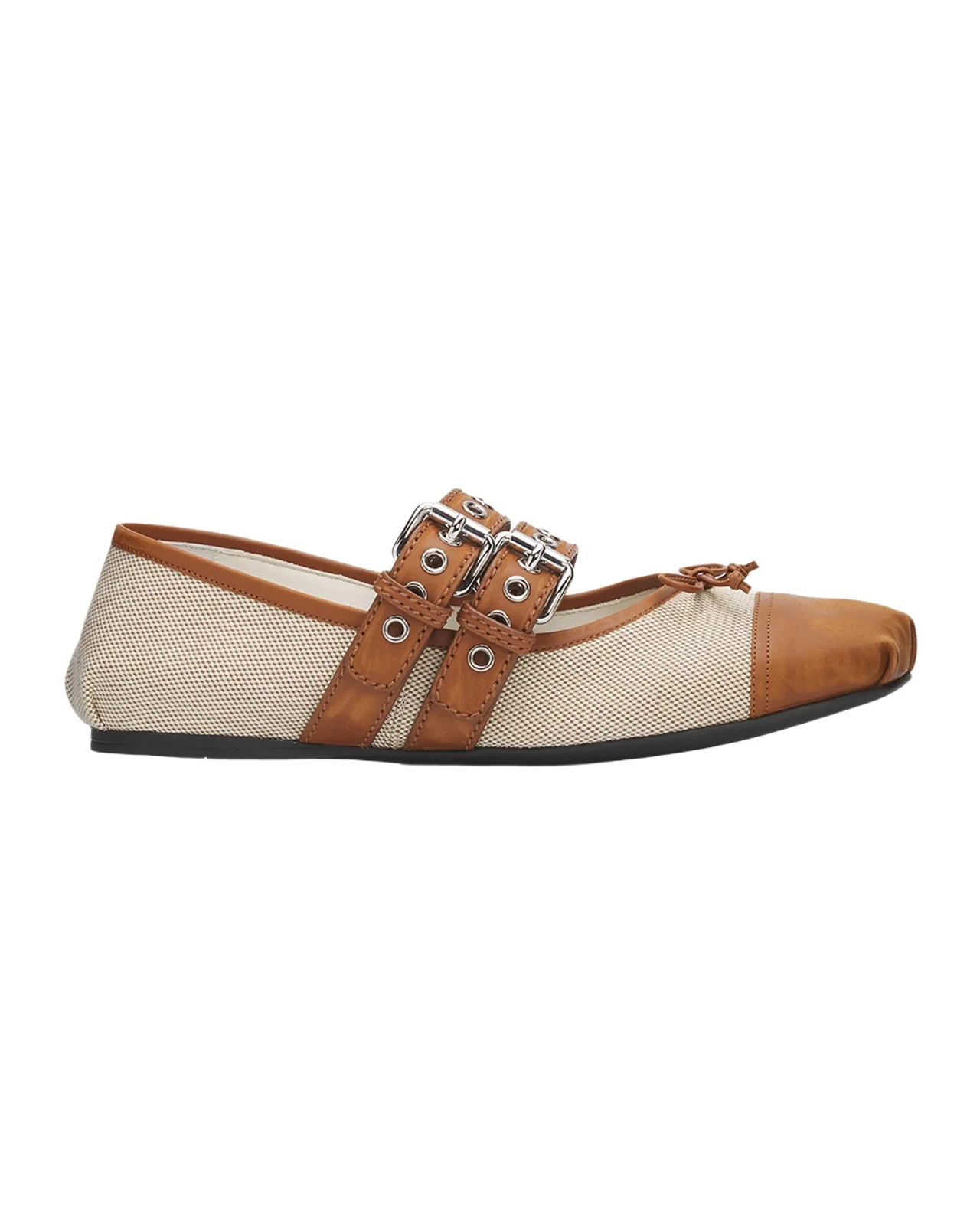 Miu Miu Canvas Leather-Strap Ballerina Flats