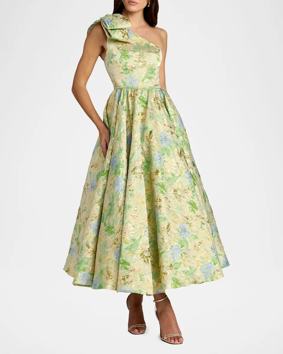 Mac Duggal One-Shoulder Brocade Midi Dress | Thumbnail 2 Mac Duggal One-Shoulder Brocade Midi Dress | Thumbnail 2